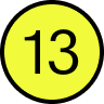 Number 13 in a yellow circle