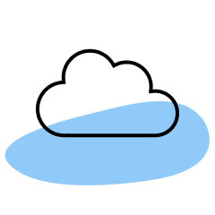 Outline icon of a cloud, set on a gray and light blue background shape.