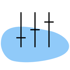 Three black lines of varying heights stand over a light blue, irregular oval shape on a white background.