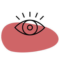 Value 2 icon with eye representing authenticity on red blob