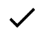 A black tick mark against a white background