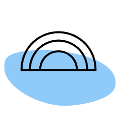 Minimalist graphic of a rainbow in a semi-circle to indicate our ethical evaluation process