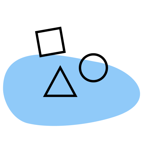 Scattered shapes over a blue blob
