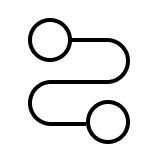 Two circles connected by a curve to show the route between two points