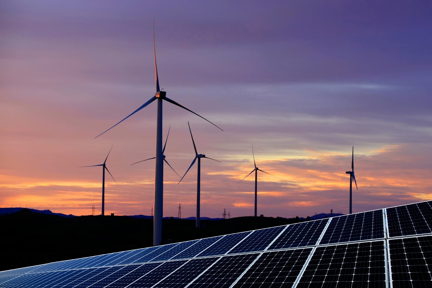 Wind farms and solar panels