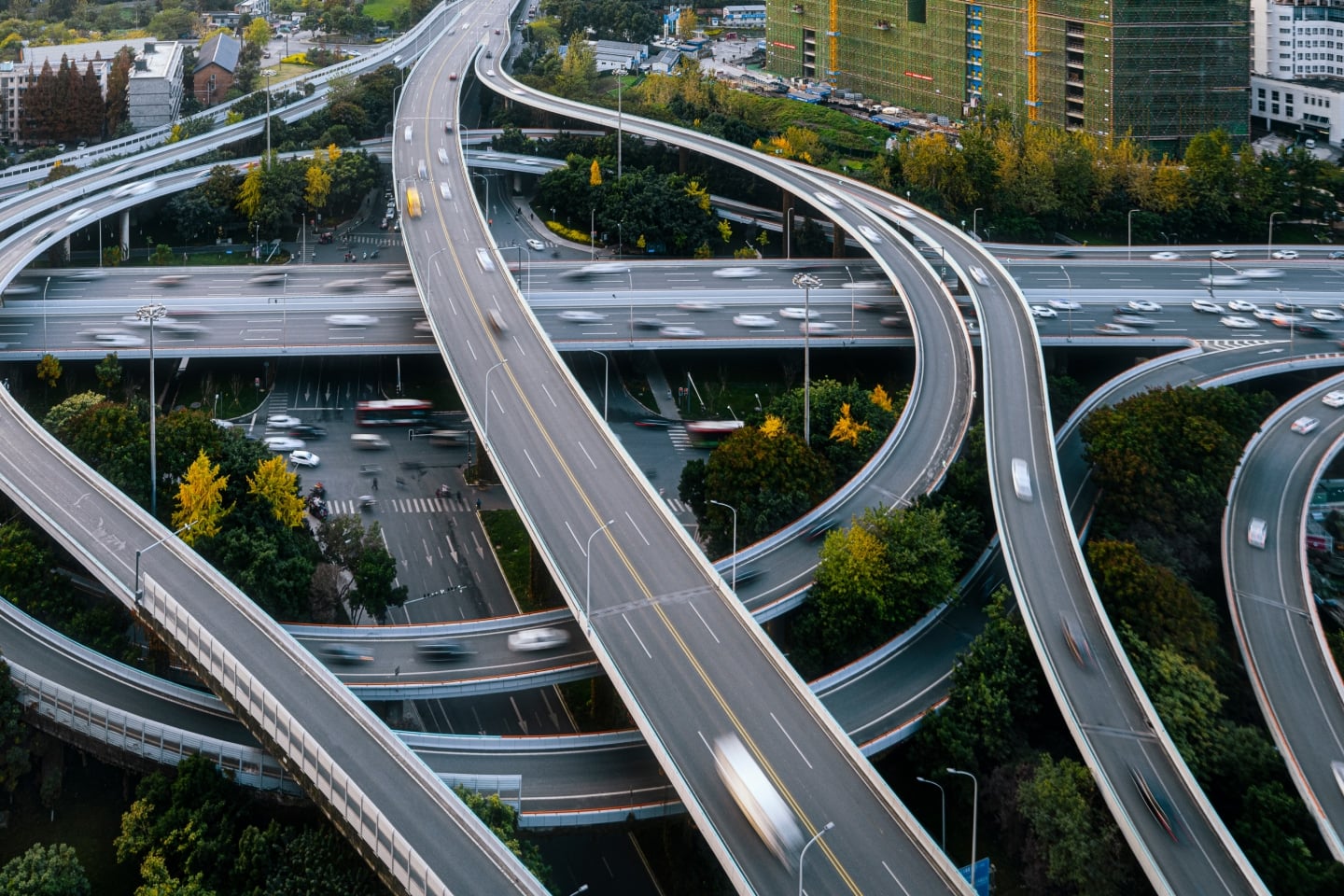 Multi road overpass with bridge crossings