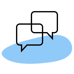 Speech bubbles on a blue blob