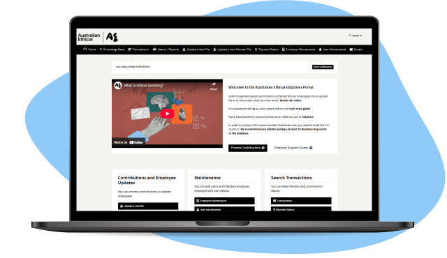 Australian Ethical employer portal screenshot